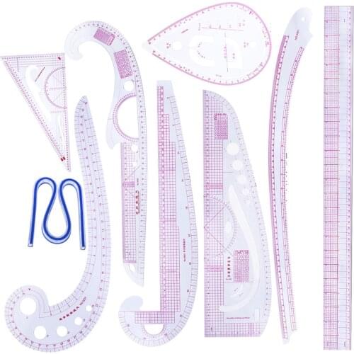 9PCS Sewing Ruler Set Metric Ruler Set French Curve Pattern Grading Ruler Dressmaking Drawing Drafting Measure Sewing Tools