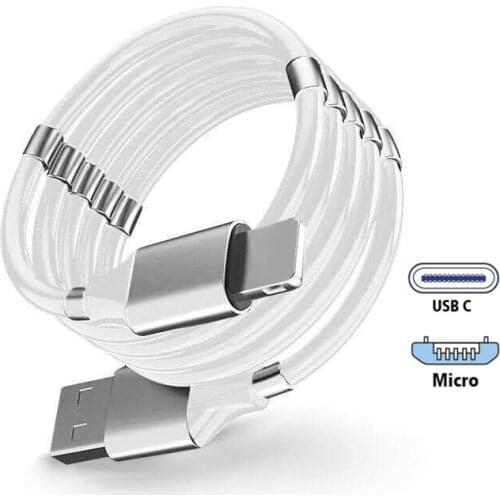 Magnetic Self Winding Cable 3A Type C Micro USB Fast Charging Data Cord Portable Easy Storage Magnet Charger For Realme 7i Redmi