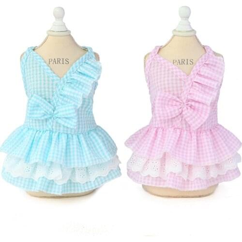 Fashion Dot Bow Cat Dog Dress Skirt Summer Sweer Pet Princess Dresses for Small Dogs Shih Tzu Yorkshire Clothing Puppy Clothes
