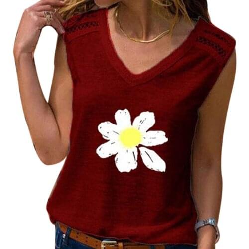 Women Fashion Tank Tops plus size 4xl Sleeveless V Neck Marguerite Print Streetwear Vest loose Tank Top Blouse