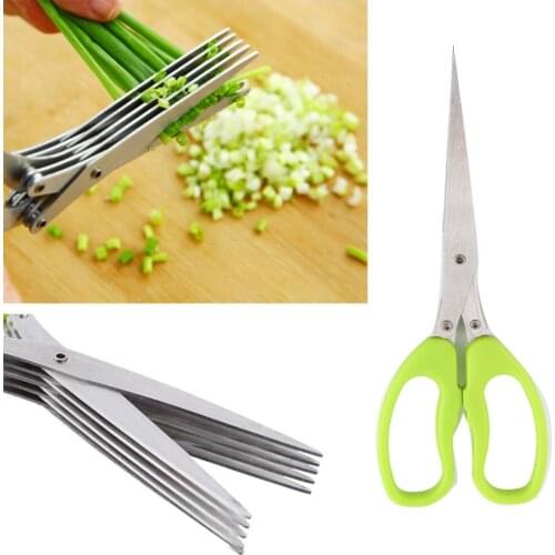 Multi-functional Stainless Steel Kitchen Knives 5 Layers Scissors Shredded Scallion Cut Herb Spices Cooking Tools