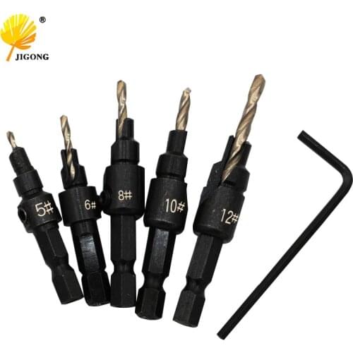 5pcs Hss Countersink Drill Cone Bit Set Quick Change Hex Shank Woodworking Screw Reamer