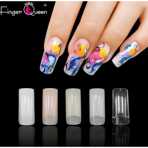 FingerQueen 100PCS +Box Ballerina Half Nail Tips Natural/Clear Coffin False Nails ABS Artificial DIY False Fake UV Gel Nail Art