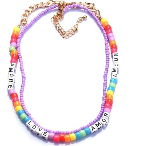 Fashion Multicolor Acrylic Beaded Handmade Choker Necklace Women Kids Children DIY Jewelry Letters Seeds Beads Necklace