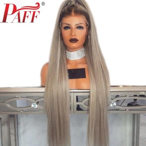 PAFF Ombre Ash Blonde 13X4 Human Hair Wig Glueless Lace Front Human Hair Wigs Brazilian Remy Hair Silky Straight Wig Transparent