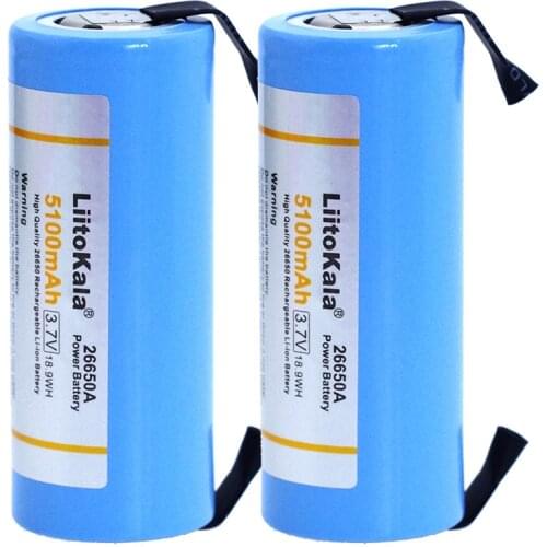 Liitokala 26650 rechargeable battery, 26650A lithium battery, 3.7V 5100mA 26650-50A blue. Suitable for flashlight+Nickel