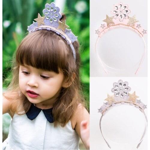 10pcs/set Rhinestone Flower Girls Headbands Shine Star Crown Princess Hairbands Pink Hair Hoop Headwear Party Hair Accessories