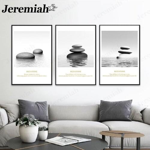 Simple Nordic Black and White Landscape Canvas Poster Stone Seascape Painting Wall Art Modern Home Living Room Decoration