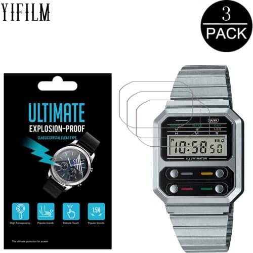 3Pcs Premium HD Nano Anti-shock Film For Casio A100WE A100WEG A100WEGG A100WEPC Anti-Scratch PET Film Easy To Install Not Glass