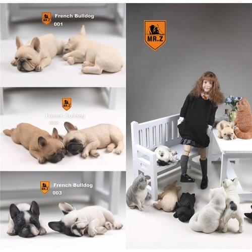 2PCS/SET 1/6 Anime Scene Accessories Figurine Realistic Sleeping French Bulldog Model Resin Animal Dog Pet for 12'' Action
