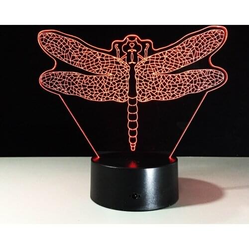 Dragonfly Shape 3D LED Lamp Night Light Cartoon 7 Color Changing LED Illusion Nightlight For Adult Childhood Kids Gift Decor