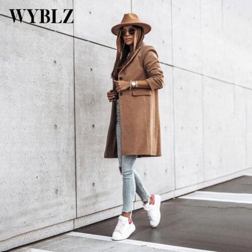 2021 Autumn Winter Women Woolen Trench Coat Slim Simple Long Sleeve Single Breasted Long Overcoat Fashion Solid All-match New