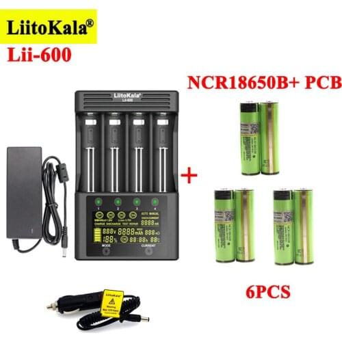 LiitoKala NCR18650B 3400mAh Rechargeable batteries with Lii-600 Battery Charger for 3.7V Li-ion 18650 21700 26650 1.2V AA NiMH