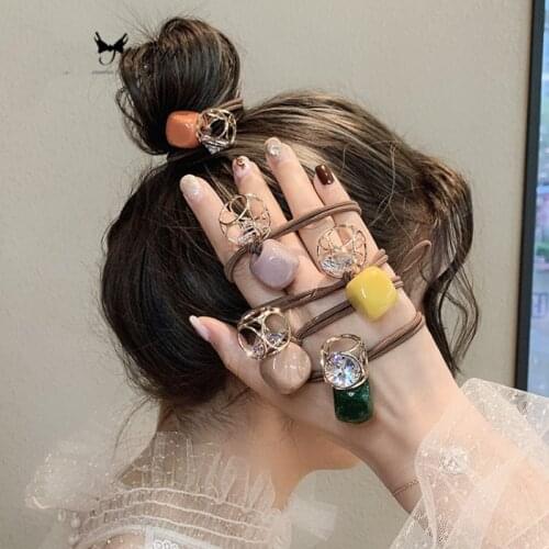 Wholesale Fashion Crystal Square Hollow Elastic Hair Bands Elastic Band Geometric Headband Women Rubber Hair Accessories Gift