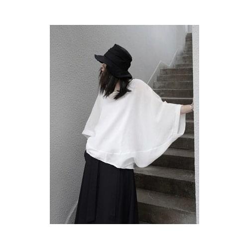 Women White Brief Big Size T-shirt New Round Neck Three-quarter Batwing Sleeve Fashion Tide Spring Summer 2020 1X656