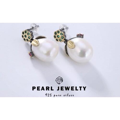 S925 sterling silver gold-plated natural baroque pearl earrings retro personalized womens earrings