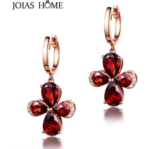 JoiasHome Trendy 925 Silver Earrings For Women With Flower Shape Ruby Gemstones Charm Female Wedding Party Wholesale Gift
