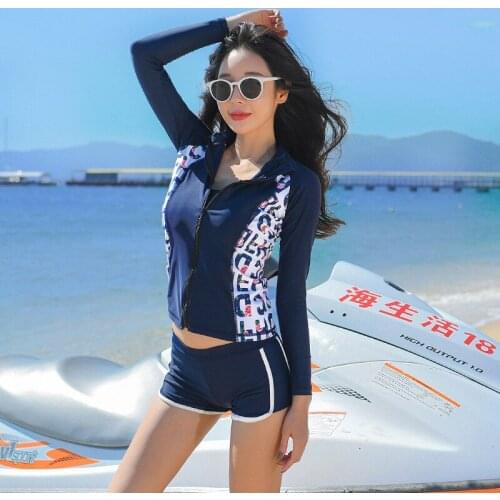 Surfing Rash Shirt Women Swimsuit With Sleeves Long Sleeve Swimming Sports 2019 Slender Sexy Bubble Patchwork Viscose