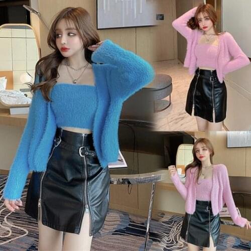 Women New 2021 Spring Autumn Casual 3Pcs Sets Female Long Sleeve Buttons Up Cardigan Jacket and Pencil Mini Skirt Set Suit C330