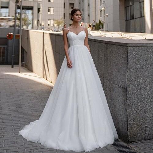 Sweetheart Sleeveless Wedding Dress 2021 Backless Sash Long Bridal Dress Tulle Vestido De Noiva for Bride Lace Up Floor Length