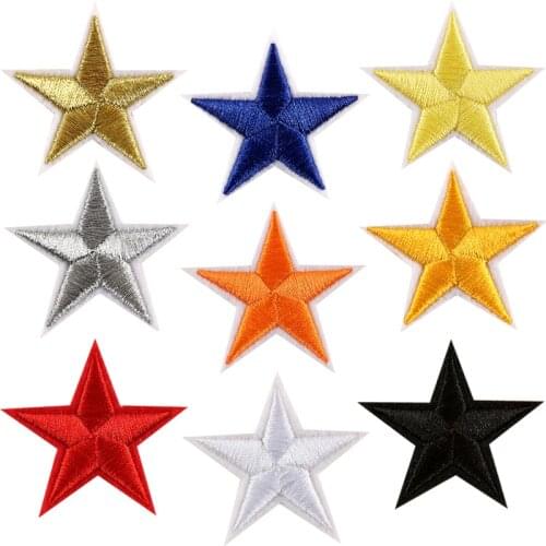 10pc 9 color silver gold red stickers clothes 5 Star embroidery applique iron on patches for clothing military army badge stripe