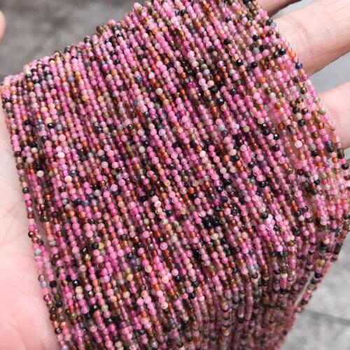 2mm Faceted Natural Tourmaline Stone Beads Round Loose Small Stone Beads For Jewelry Making DIY Bracelet Necklace Strand 15