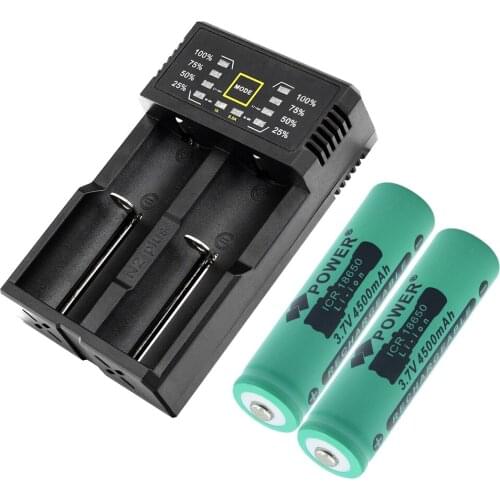2020 New 2Pcs 3.7v 18650 4500mah Lithium Li Ion Rechargeable Battery With Charger For Flashlight Headlamp Torch Powerbank Toys