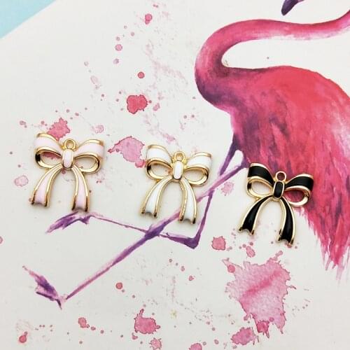 20pcs/lot Enamel Alloy Bow Charms Pendant Lovely Sweet Pink/White/Black Bow Tie Charms For Girls DIY Jewelry Findings Making
