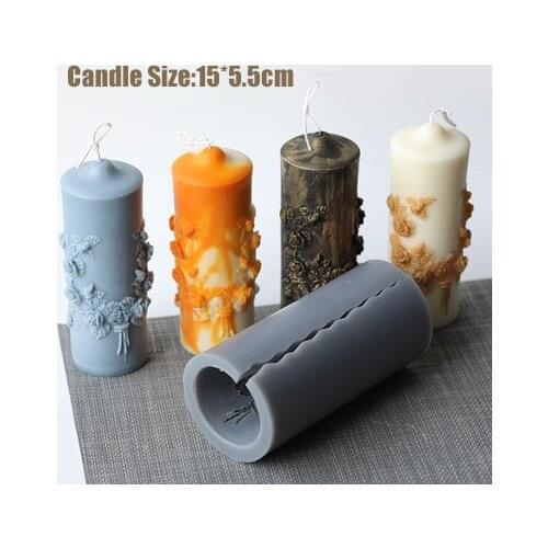 3D Carved Flower Cylindrical Candle Mould for Diy Handmade Aromatherapy Candle Mold Art Home Decoration