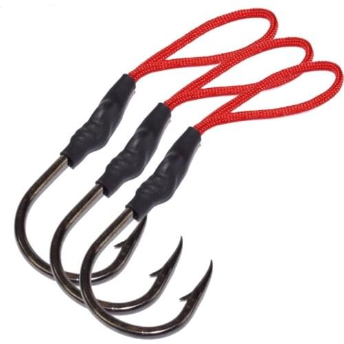 8pcs/lot 1/0-8/0 Jig Assist Fishhook hook net length Stainless Steel Jigging Spoon Fishing Hook With PE Line Saltwater