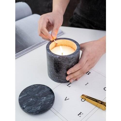 European Marble Candlestick Home Aromatherapy Candle Storage Tank with Cover Living Room Table Craft Candlestick Home Decoration