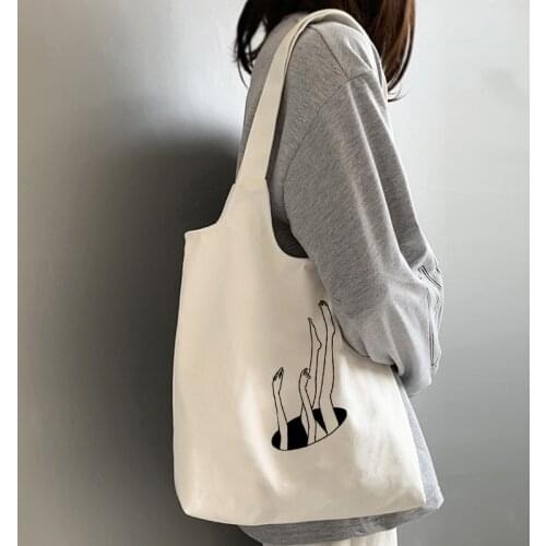 2021 Bag Canvas Shopper Bag Cartoon Print New Fashion Female Punk Casual Large Capacity Tote Fun Vintage Ins Shoulder Bags Lady