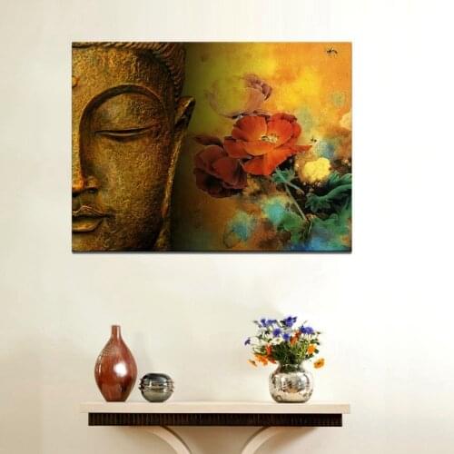Large Canvas Print Buddha with Lotus Flower Canvas Wall Art Painting Pure Belief Religion Buddha Modern Home Wall Decor Dropship