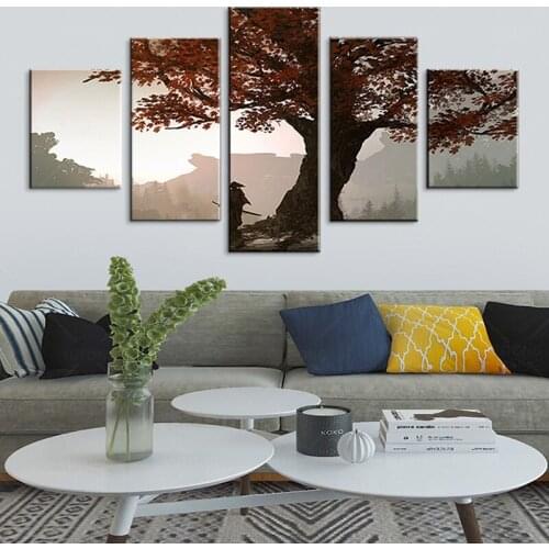 Samurai Anime Painting Wall Art Maple Tree Picture Canvas HD Prints Modular Poster Home Decor 5 Pieces for Living Room Framework
