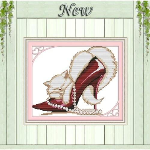 Fashion high heels and a cat,counted print on canvas DMC 14CT 11CT Cross Stitch kits,embroidery needlework Set,Crafts Home Decor