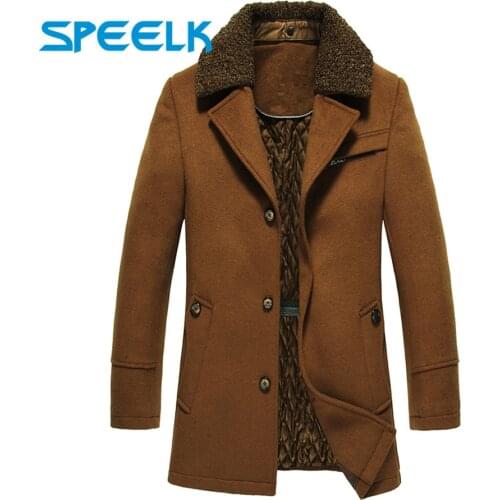 2019 Winter Fur Collar Coat Men Long Wool Jackets Male Thick Single-breasted Windbreaker Coats Mens Fashion Slim Fit Outwear