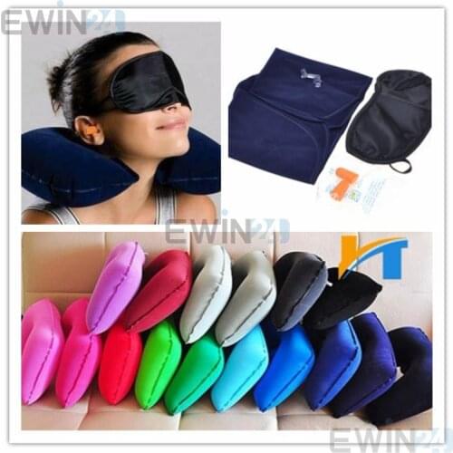 1 Set X 3 In 1 Travel kit Sleeping Inflatable Neck Air Pillow Eye Mask Ear Plug Kit free shipping