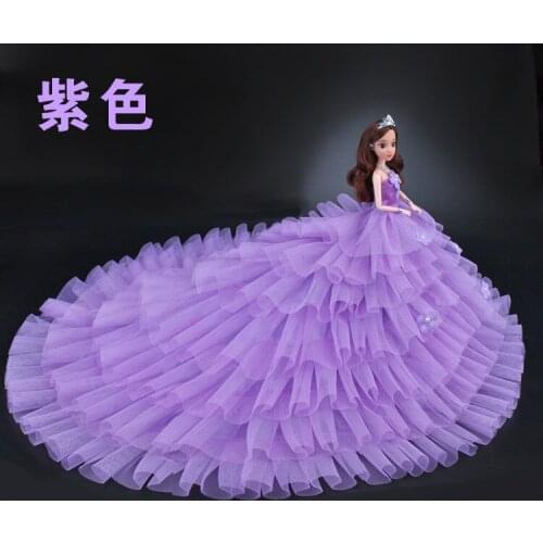 NK One Pcs Doll Dress Princess Purple Trailing Wedding Dress Noble Party Dress For Barbie Doll Accessories Girl Doll Best Gift z