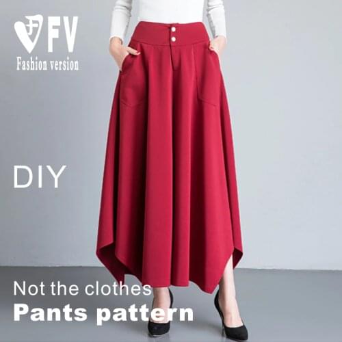 Clothing DIY pattern womens high-waist irregular wide-leg pants cutting drawings 1:1 pattern BCK-52