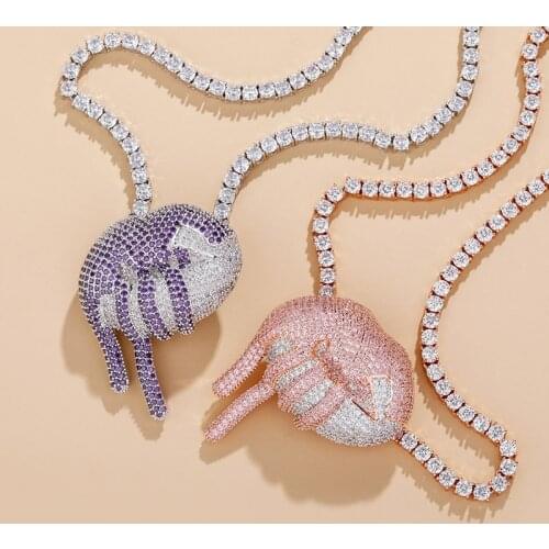 Iced Out Lip Pendant Multicolor Full Cubic Zirconia Necklace Hip Hop Fashion Jewelry For Men Women Gift