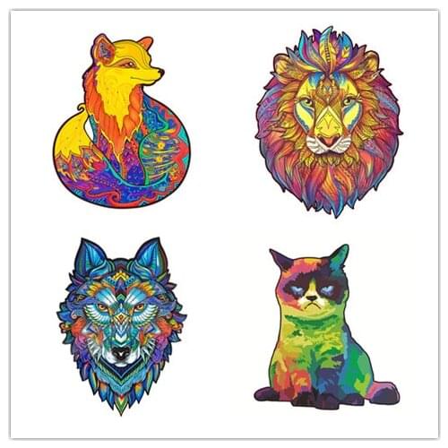Puzzle Dragon Seamless Wooden Puzzle Lion Fox Wolf Guardian Animal Multicolor for Children Kids Gift Desk Home Decoration Toys