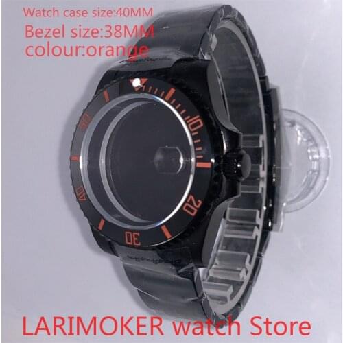 Suitable for NH35 NH36 Miyota 8215 40mm 904L stainless steel housing, sealed black back cover, with rotating bezel orange