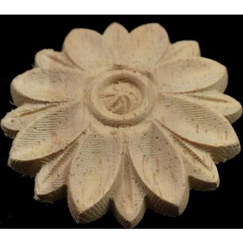 Retro Floral Wood Carved Decal Corner Appliques Wall Furniture Woodcarving Decorative Wooden Figurines Crafts Home Decor