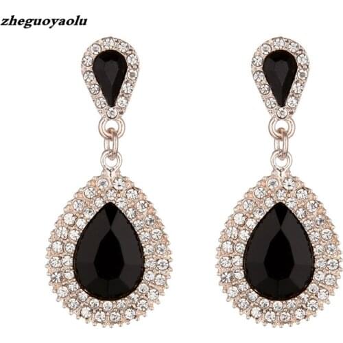 Top Luxury Rhinestone Crystal Pendientes Earrings Gold Jewelry Fashion Female Bricons Wedding Long Big Drop Earrings For Women