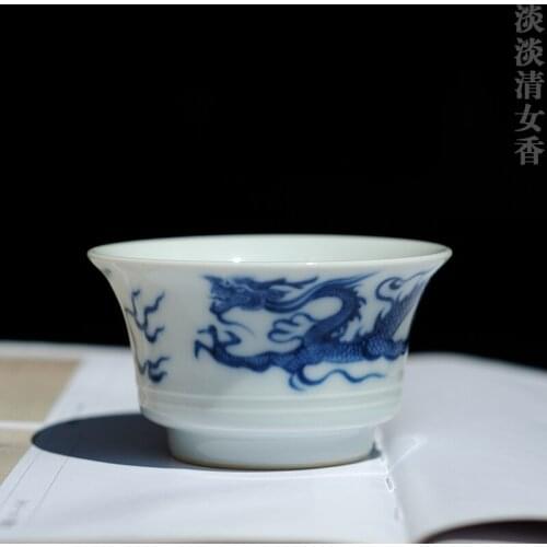 Hand-painted Blue and White Yuan Dynasty Style Dragon Cup Tea Handmade Ceramic Tea Set
