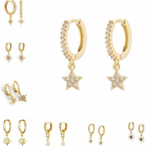 925 Silver Ear Buckle Huggie Earring Star Water droplets Pendant Hoop Earrings for Women Simple Crystal Earrings Fashion Jewelry