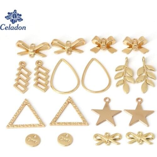 30pcs/lot Lovely Sweet Bow Geometry Alloy Metal Gold Charms Pendant for Necklace Bracelet Earring Jewelery Making 9 Styles