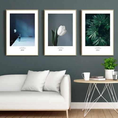 Modern Green Plant White Flower Wall Art Canvas Painting Nordic Home Decoration Posters And Prints Wall Pictures For Living Room