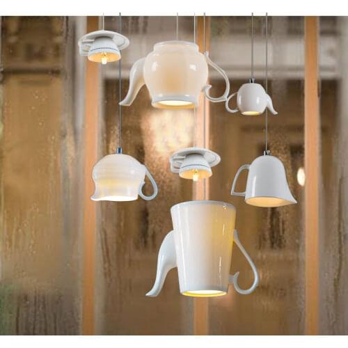 Modern Nordic Ceramic Led Pendant Lights Tea Cup Teapot Hanging Lamp Luminaire Dining Room Kitchen Lighting Fixtures Home Decor