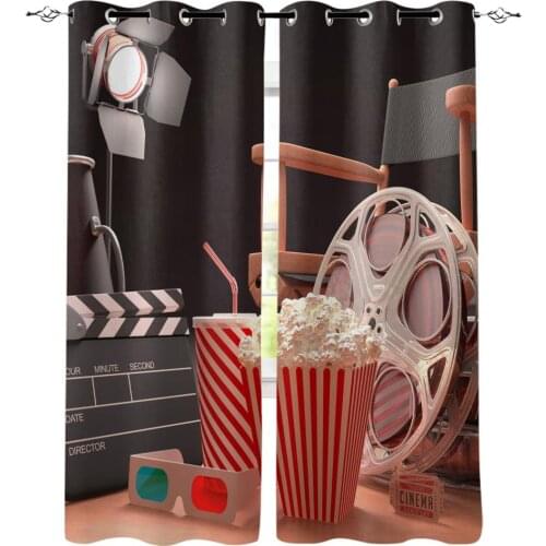 Popcorn Movie Shooting Chair 3D Glasses Window Curtains LivingRoom Kitchen Curtains Left and Right Biparting Open